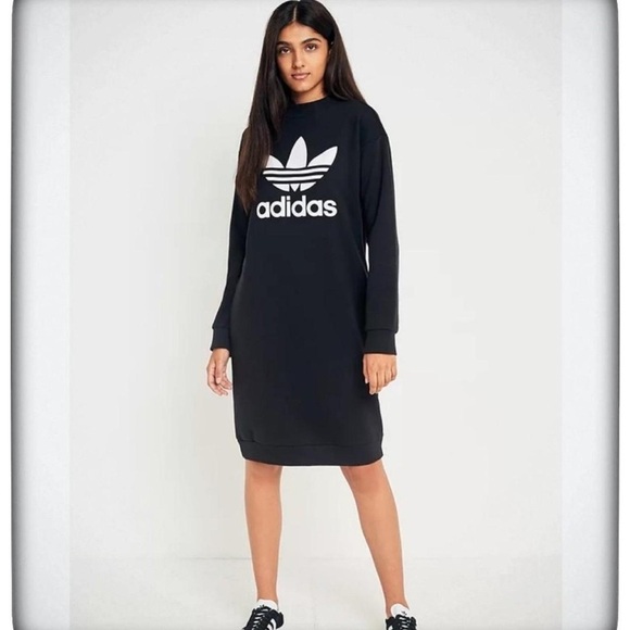 adidas Originals Trefoil Crew Neck Dress In Black - Picture 2 of 14
